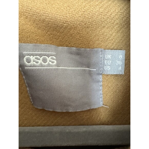 ASOS Womens Tan Beige Wool Coat Size 4 Belted Midi - Picture 2 of 9